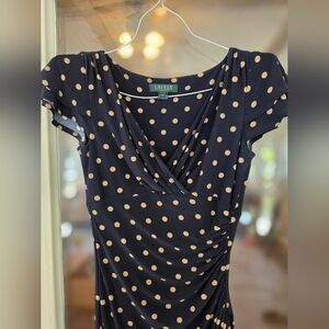 Ralph Lauren Navy Dress with Tan Polka Dots Sz 2